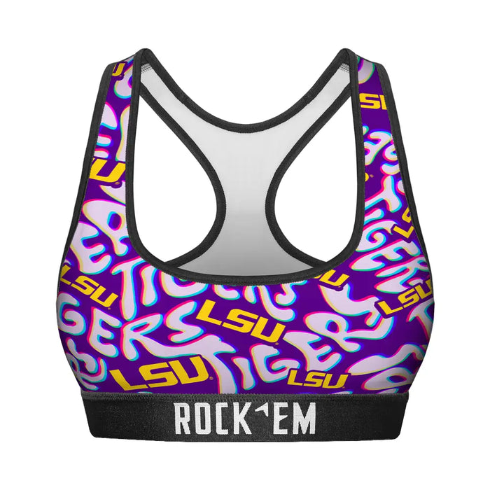 Women's Sports Bra - LSU Tigers - Twisted Wordmark by Rock 'Em Socks