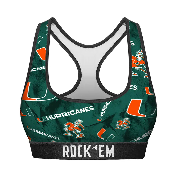 Women's Sports Bra - Miami Hurricanes - Logo All-Over by Rock 'Em Socks