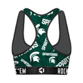 Women's Sports Bra - Michigan State Spartans - Logo All-Over by Rock 'Em Socks