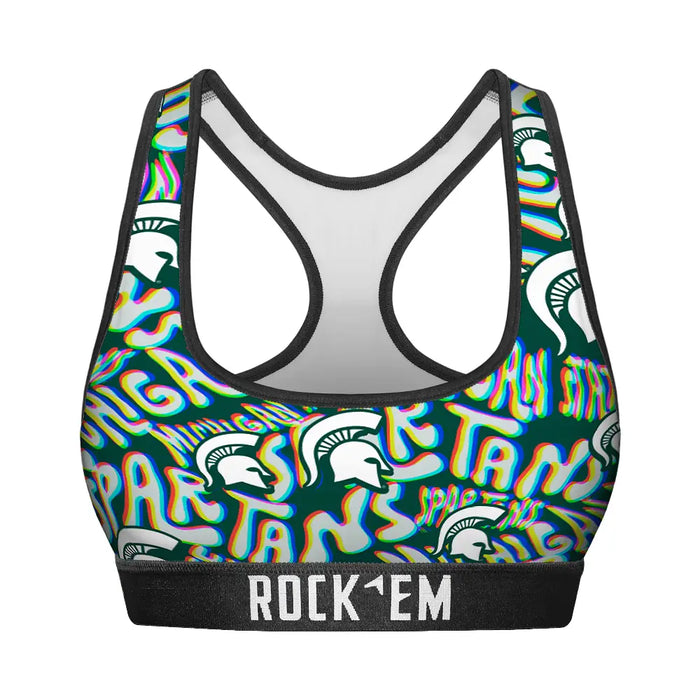 Women's Sports Bra - Michigan State Spartans - Twisted Wordmark by Rock 'Em Socks