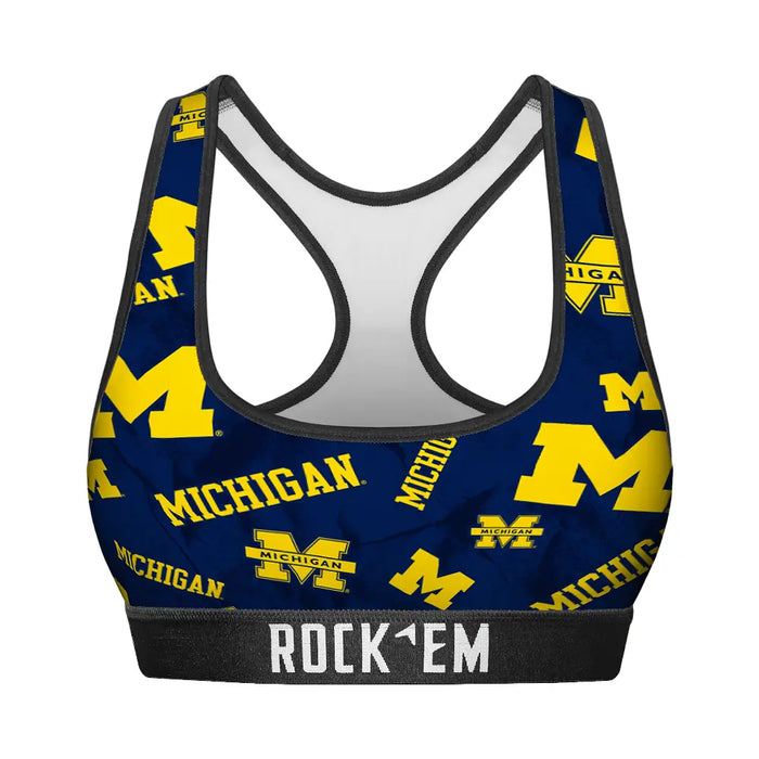 Women's Sports Bra - Michigan Wolverines - Logo All-Over by Rock 'Em Socks