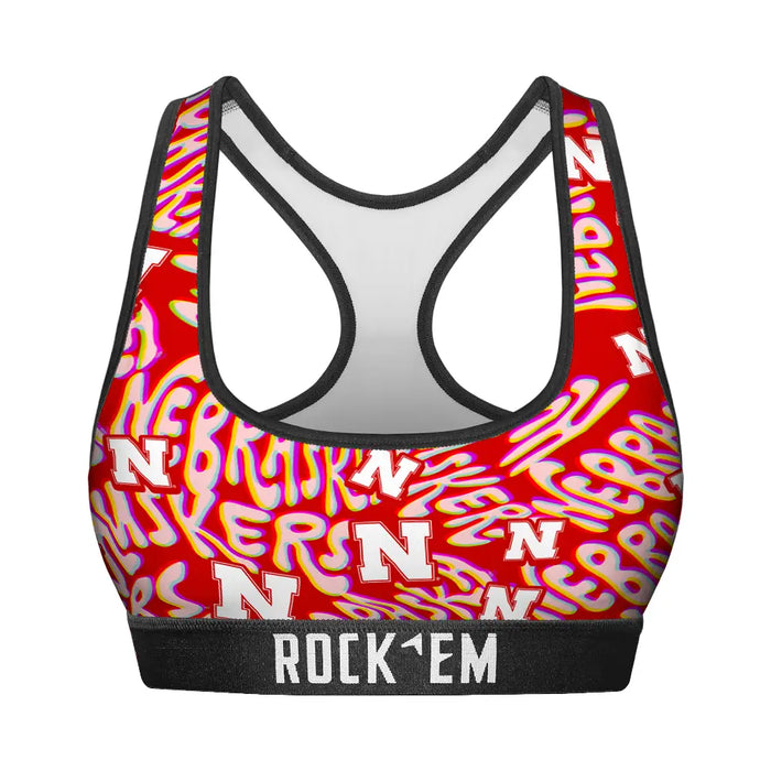 Women's Sports Bra - Nebraska Huskers - Twisted Wordmark by Rock 'Em Socks