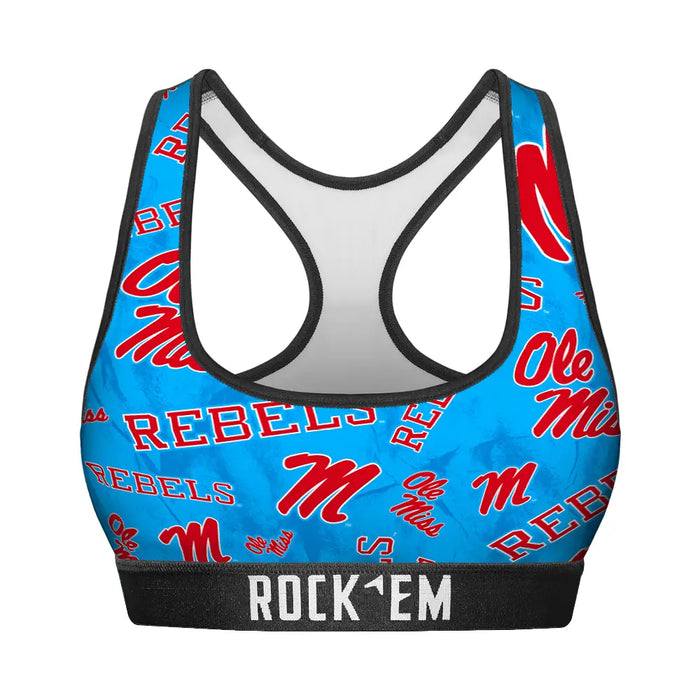 Women's Sports Bra - Ole Miss Rebels - Logo All-Over by Rock 'Em Socks