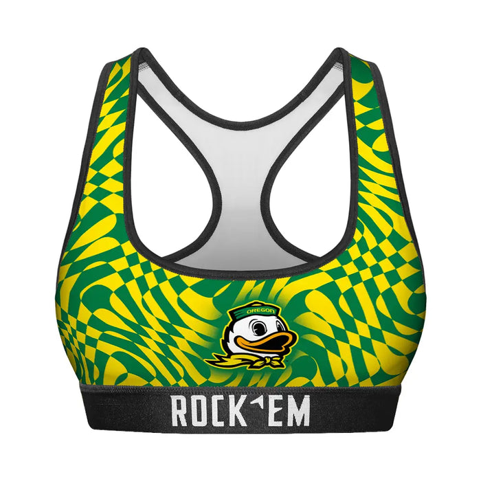 Women's Sports Bra - Oregon Ducks - Wavy Checkers by Rock 'Em Socks