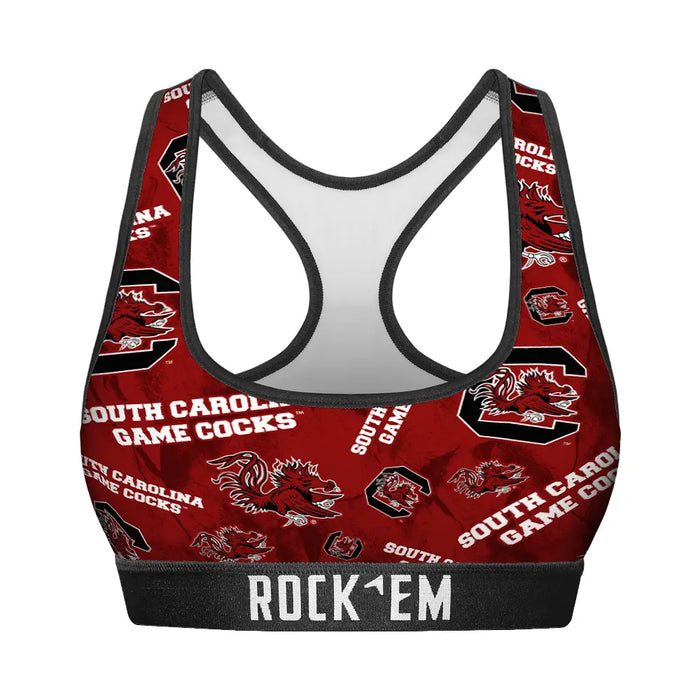 Women's Sports Bra - South Carolina Gamecocks - Logo All-Over by Rock 'Em Socks