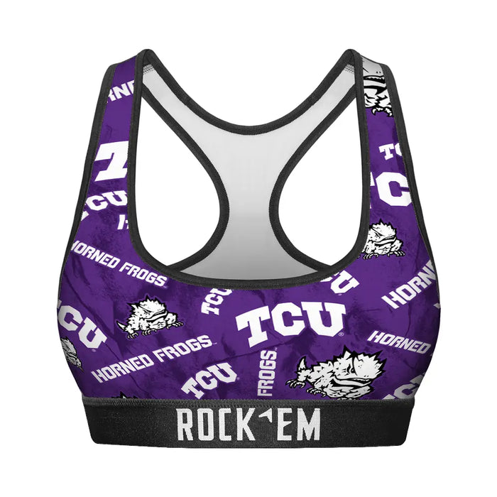 Women's Sports Bra - TCU Horned Frogs - Logo All-Over by Rock 'Em Socks