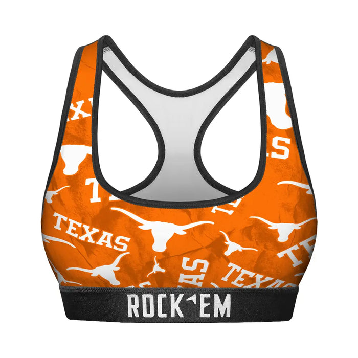 Women's Sports Bra - Texas Longhorns - Logo All-Over by Rock 'Em Socks