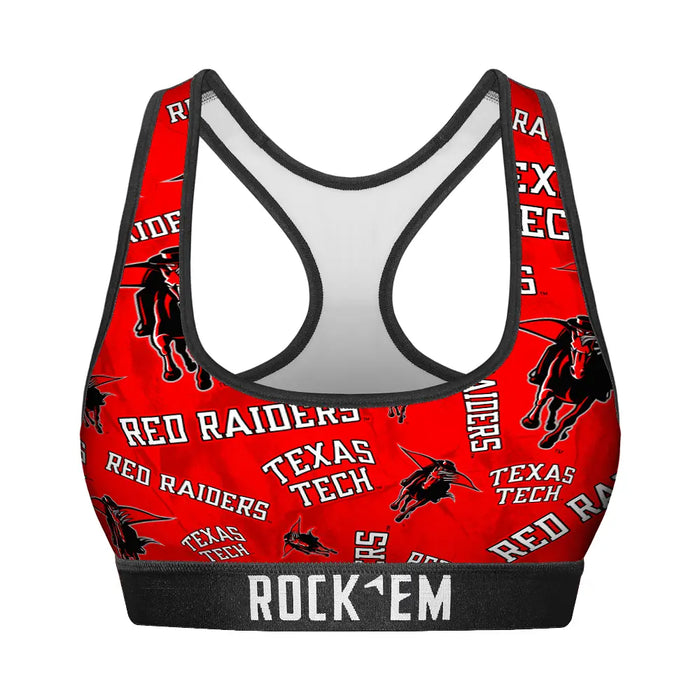 Women's Sports Bra - Texas Tech Red Raiders - Logo All-Over by Rock 'Em Socks