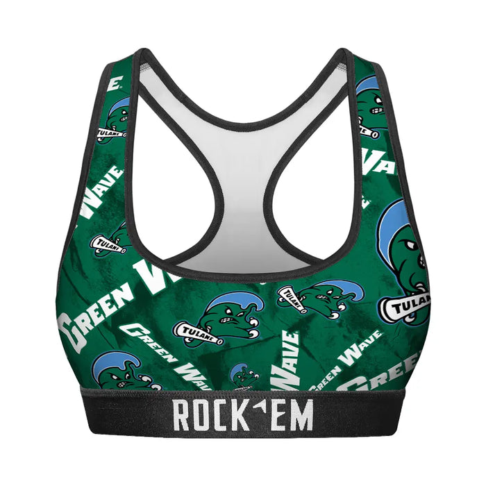 Women's Sports Bra - Tulane Green Wave - Logo All-Over by Rock 'Em Socks