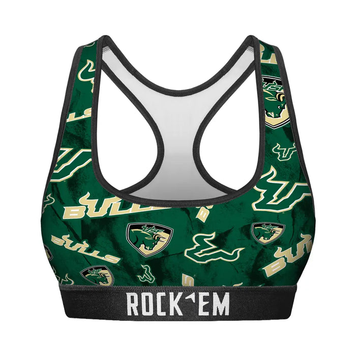 Women's Sports Bra - USF Bulls - Logo All-Over by Rock 'Em Socks