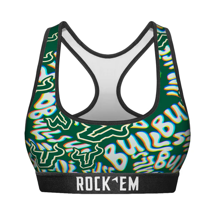 Women's Sports Bra - USF Bulls - Twisted Wordmark by Rock 'Em Socks