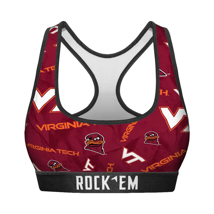 Women's Sports Bra - Virginia Tech Hokies - Logo All-Over by Rock 'Em Socks