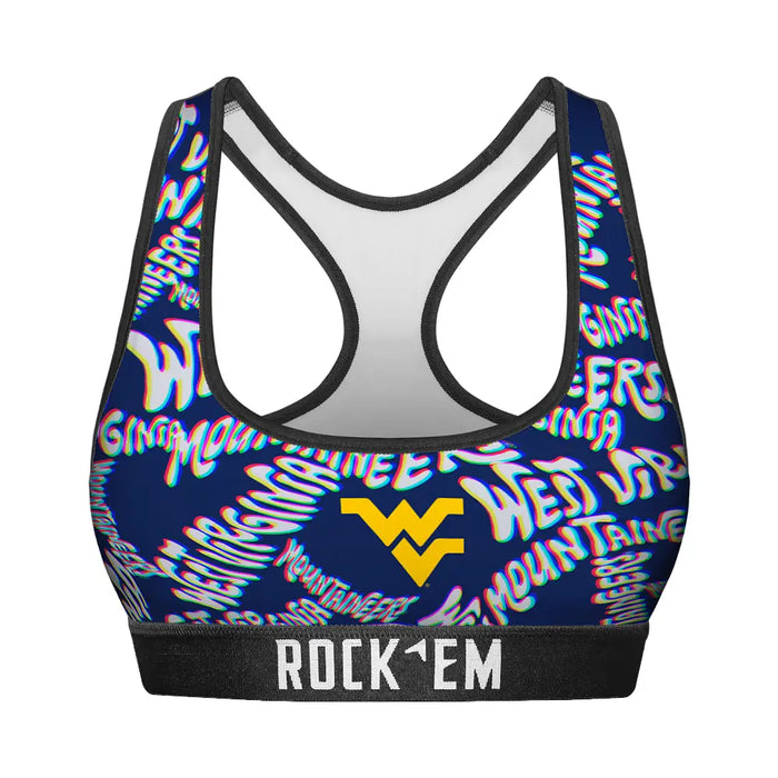Women's Sports Bra - West Virginia Mountaineers - Twisted Wordmark by Rock 'Em Socks
