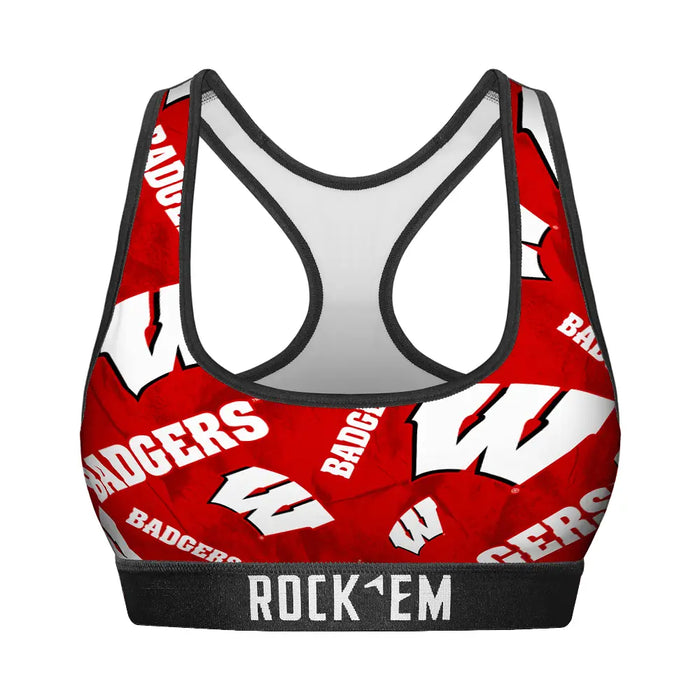 Women's Sports Bra - Wisconsin Badgers - Logo All-Over by Rock 'Em Socks