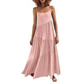 Women's Summer Casual Loose Sleeveless Spaghetti Strap Asymmetric Tiered Beach Maxi Long Dress by DailySale