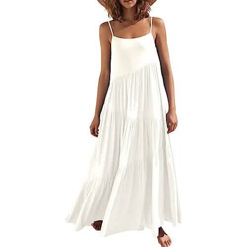 Women's Summer Casual Loose Sleeveless Spaghetti Strap Asymmetric Tiered Beach Maxi Long Dress by DailySale
