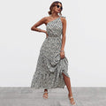 Women's Summer Floral One Shoulder Ruffled Hem Maxi Dresses