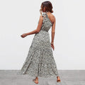 Women's Summer Floral One Shoulder Ruffled Hem Maxi Dresses