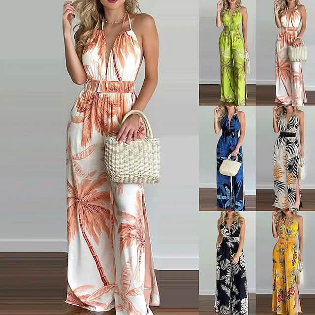 Women's Summer New Digital Printing Colorful Slit Jumpsuit by DailySale