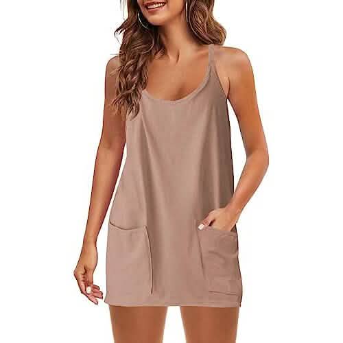 Womens Summer Sleeveless Mini Dress V Neck Spaghetti Strap with Pockets by DailySale