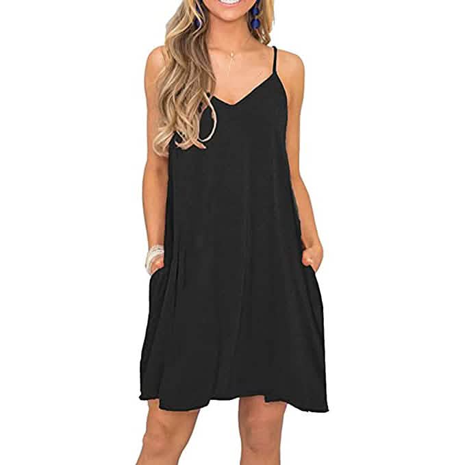 Women's Summer Spaghetti Strap Casual Swing Tank Beach Cover Up Dress with Pockets by DailySale