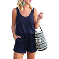 Women's Summer Tank Jumpsuit Casual Loose Sleeveless Beam Foot Elasitic Waist Jumpsuit Romper with Pockets by DailySale