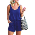 Women's Summer Tank Jumpsuit Casual Loose Sleeveless Beam Foot Elasitic Waist Jumpsuit Romper with Pockets by DailySale