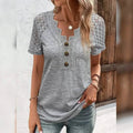 Women's T-Shirt Plain Lace Button Short Sleeve by DailySale