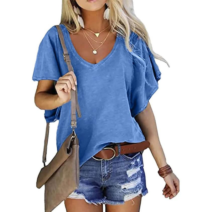 Women's T-Shirt Solid V-Neck Basic Casual Top by DailySale
