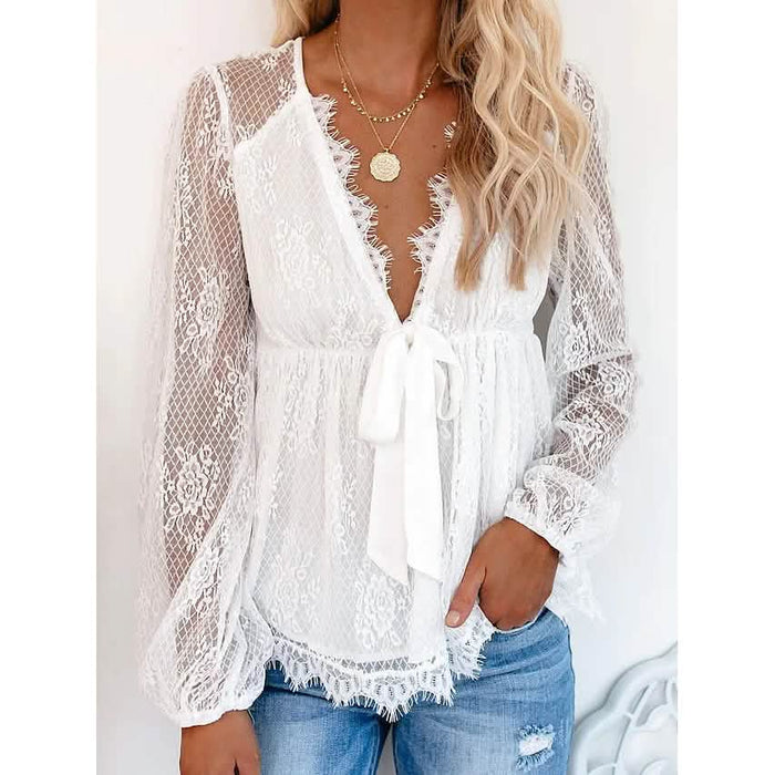 Women's Tunic Blouse Eyelet Top V Neck Tops by DailySale
