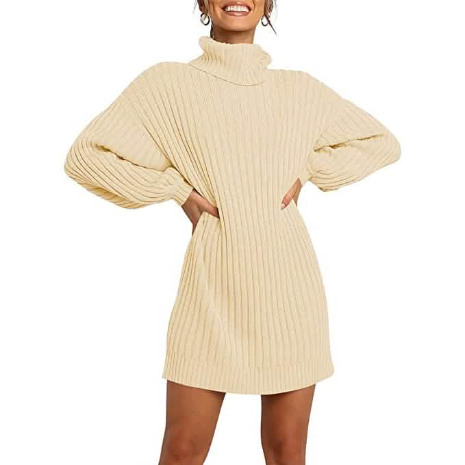 Women's Turtleneck Long Lantern Sleeve Casual Loose Oversized Sweater Dress by DailySale
