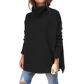 Women's Turtleneck Oversized Sweaters Long Batwing Sleeve Spilt Hem Tunic by DailySale