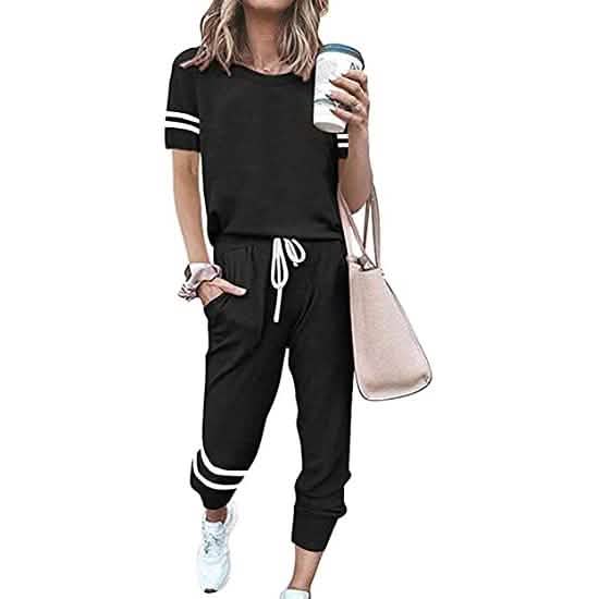 Women's Two Piece Outfits Casual Tracksuits Short Sleeve Sweatsuits with Pockets by DailySale