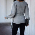 Women’s V Neck Balloon Sleeve Ribbed Wrap Chunky Knit Tunic Top by DailySale