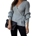 Women’s V Neck Balloon Sleeve Ribbed Wrap Chunky Knit Tunic Top by DailySale