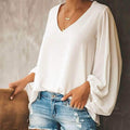 Womens V Neck Chiffon Blouses Casual Balloon Sleeve Floral Print Shirts Tops by DailySale