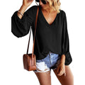 Womens V Neck Chiffon Blouses Casual Balloon Sleeve Floral Print Shirts Tops by DailySale