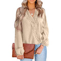 Women's V Neck Chiffon Lace Pom Pom Long Sleeve Top by DailySale