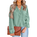 Women's V Neck Chiffon Lace Pom Pom Long Sleeve Top by DailySale