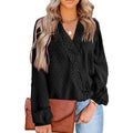 Women's V Neck Chiffon Lace Pom Pom Long Sleeve Top by DailySale