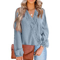 Women's V Neck Chiffon Lace Pom Pom Long Sleeve Top by DailySale