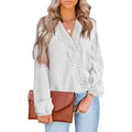 Women's V Neck Chiffon Lace Pom Pom Long Sleeve Top by DailySale