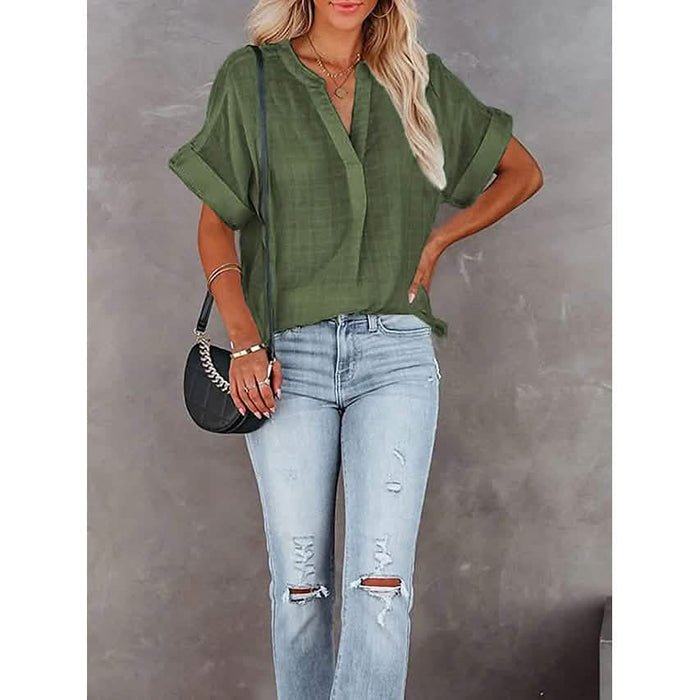 Women's V-Neck Loose Shirt Short Sleeve Top by DailySale