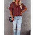 Women's V-Neck Loose Shirt Short Sleeve Top by DailySale