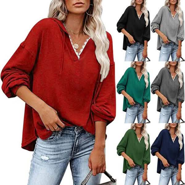 Women's V-neck Pullover Hoodie Sweater by DailySale