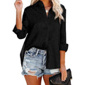 Women's V Neck Satin Embossed Roll Up Cuff Button Shirt Top by DailySale