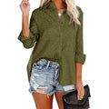 Women's V Neck Satin Embossed Roll Up Cuff Button Shirt Top by DailySale