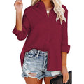 Women's V Neck Satin Embossed Roll Up Cuff Button Shirt Top by DailySale