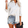 Women's V Neck Satin Embossed Roll Up Cuff Button Shirt Top by DailySale