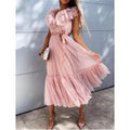 Women's V-Neck Solid Pleated Dress by DailySale